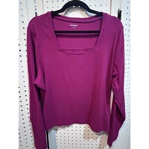 Old Navy XXL Top Long Sleeve Square Neck Ribbed Knit Casual Plum‎ Purple